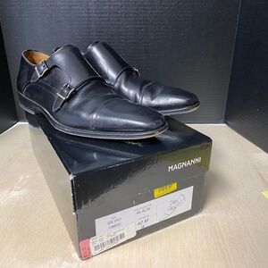 Magnanni Size 9 SILVIO Double Monk Strap Shoes Black Leather With Box